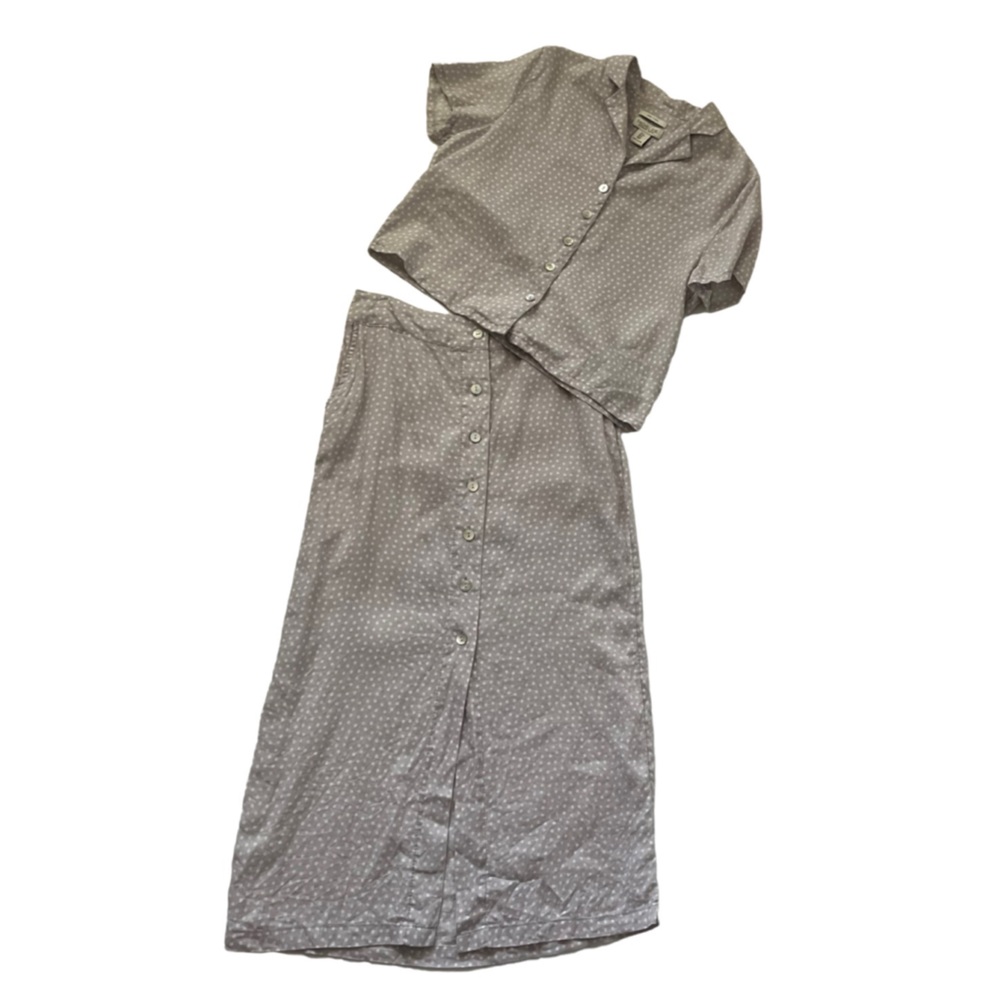 Rachel Zoe lavender gray polka dot linen button front midi skirt and shirt set S